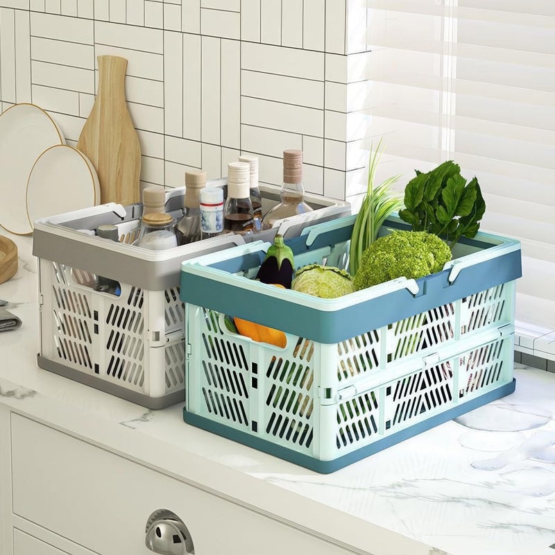 UShioart Collapsible Crate Milk Crates for Storage Plastic shopping basket 20L for Kitchen Bathroom (White) - Image 3